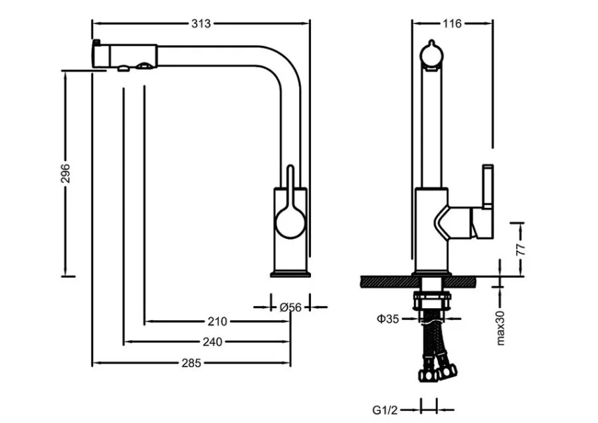 Смеситель для кухни антик Timo Hette 1026/02F Hanex