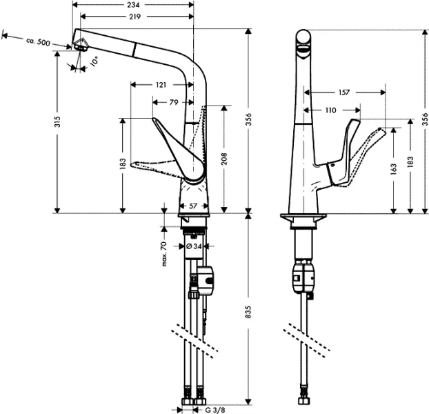 Смеситель для кухни Hansgrohe Metris 14821 с поворотным изливом Hanex