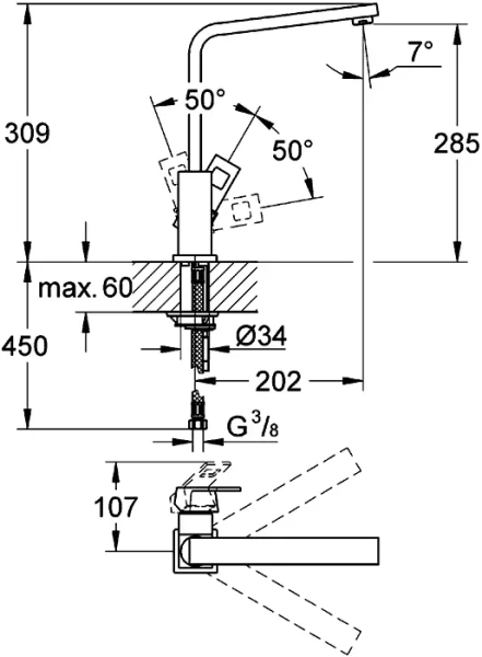 Смеситель для кухни Grohe Eurocube 31255 Hanex