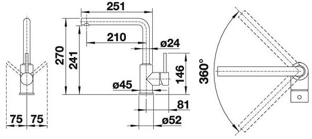Смеситель для кухни, хром, Blanco Mila 524213 Hanex