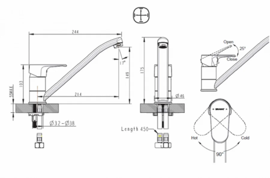 Смеситель для кухни Bravat Alfa F7120178CP-2 Hanex