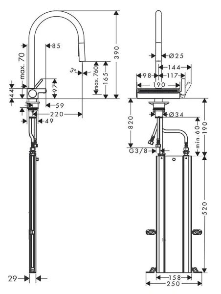 Смеситель для кухни Hansgrohe Aquno Select черный матовый 73831670 Hanex