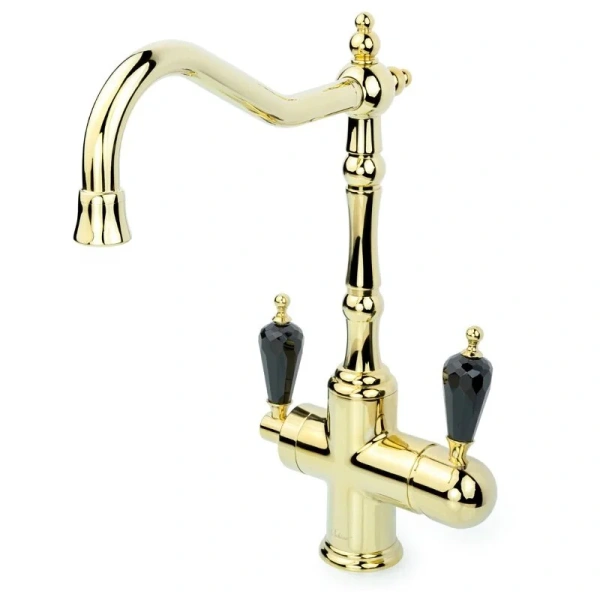 Смеситель для питьевой воды Boheme Kitchen золото ручка Swarovski черная 112-BSW Hanex
