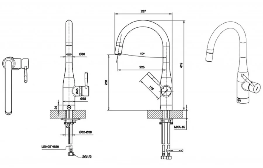 Смеситель для кухни Bravat Miranda хром F7164208CP-2-ENG Hanex