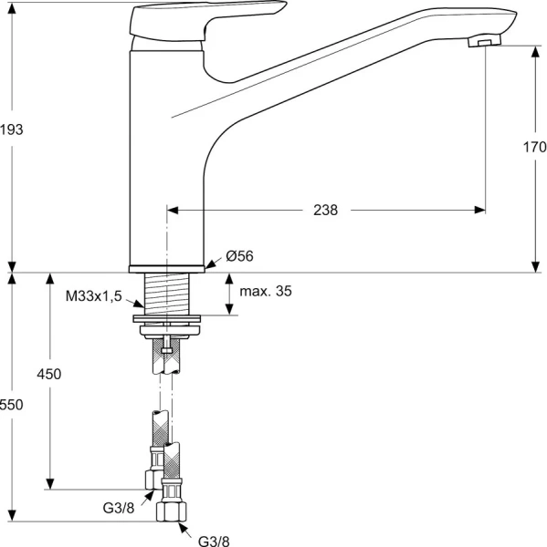 Смеситель для кухни Ideal Standard Ceramix Blue однорычажный B9495AA Hanex
