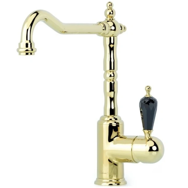 Смеситель для кухни Boheme Kitchen золото ручка Swarovski черная 102-BSW Hanex
