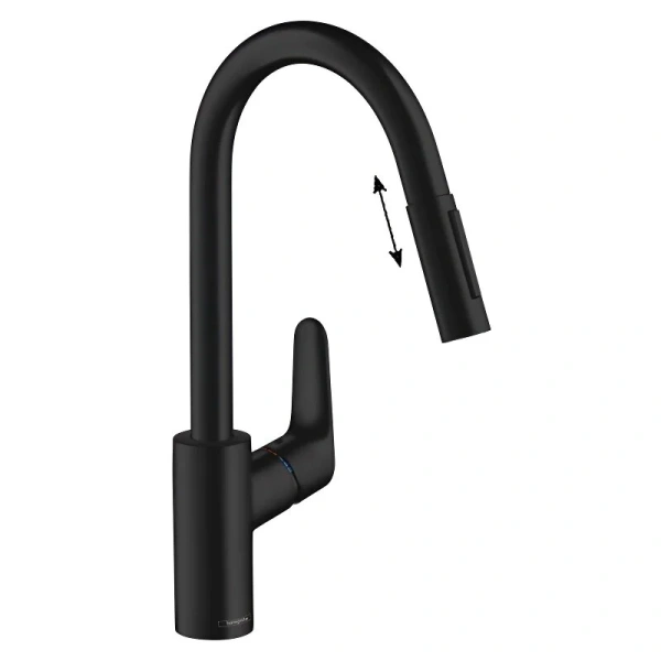 Смеситель для кухни Hansgrohe Focus вытяжной излив, черный матовый 31815670 Hanex