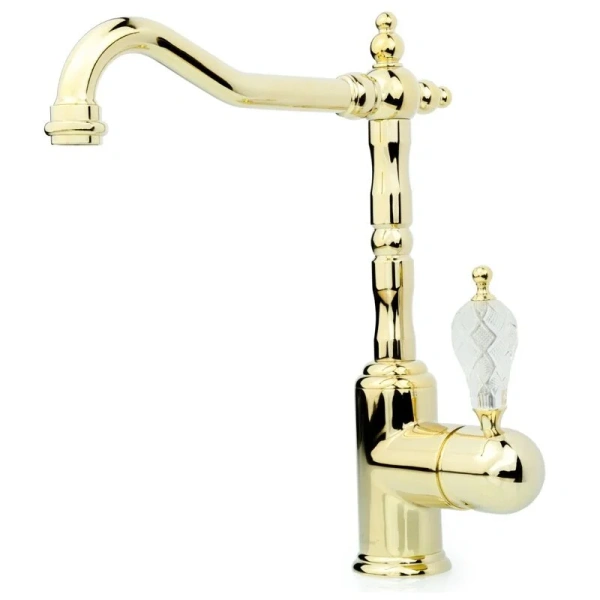 Смеситель для кухни Boheme Kitchen золото ручка хрусталь 102-CRST Hanex