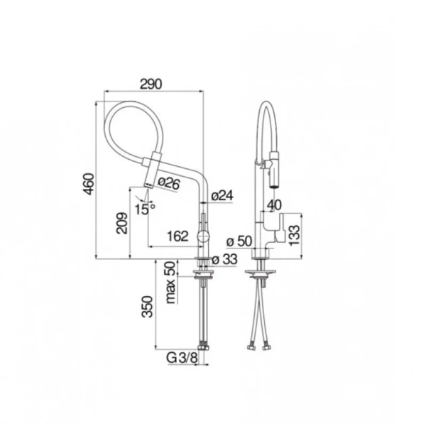Смеситель для кухни Nobili Lamp с выдвижным изливом MP119400CR Hanex