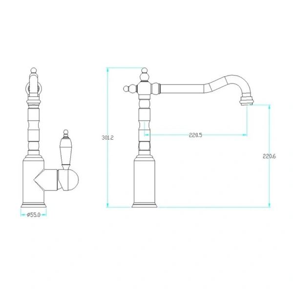 Смеситель для кухни Boheme Kitchen хром ручка Swarovski черная 103-BSW Hanex