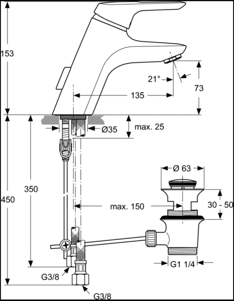Смеситель для кухни Ideal Standard Ceramix Blue с донным клапаном A5646AA Hanex
