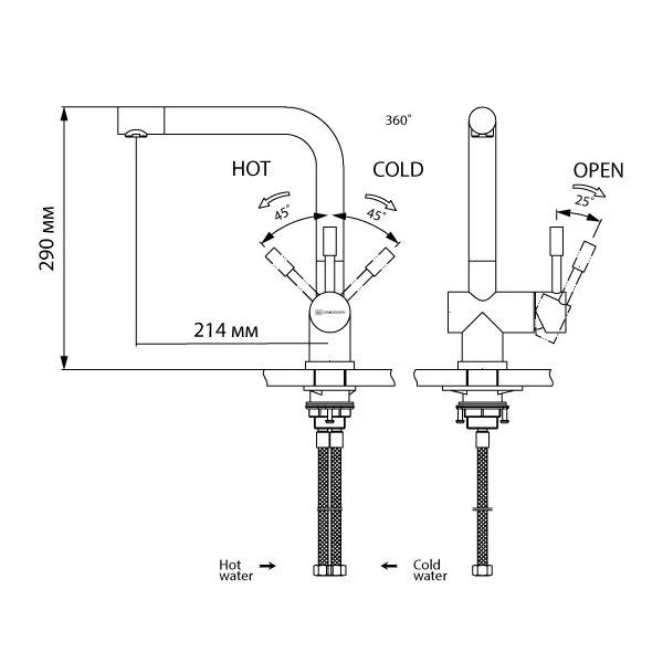 Смеситель для кухни Omoikiri Koriyama-S нержавеющая сталь 4991006 Hanex