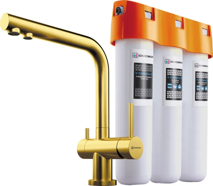 Смеситель для кухни Omoikiri Nagano-LG + Pure drop Lite светлое золото 4178.8028 Hanex