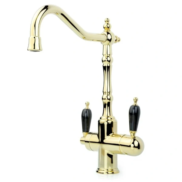 Смеситель для питьевой воды Boheme Kitchen золото ручка черная 112-BLC Hanex