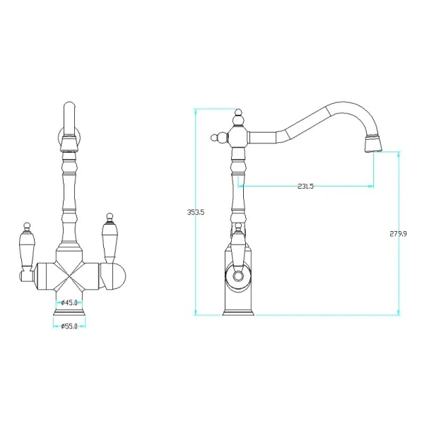 Смеситель для питьевой воды Boheme Kitchen золото ручка черная 112-BLC Hanex