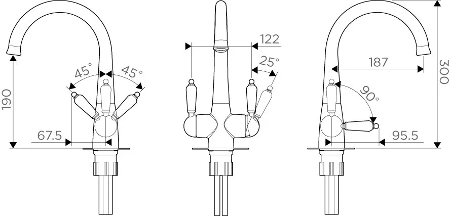 Смеситель для кухни Omoikiri Okinawa 4994 с переключением на питьевую воду Hanex