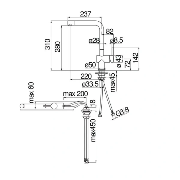 Смеситель для кухни Nobili Live c выдвижным изливом LV00113/70CR Hanex