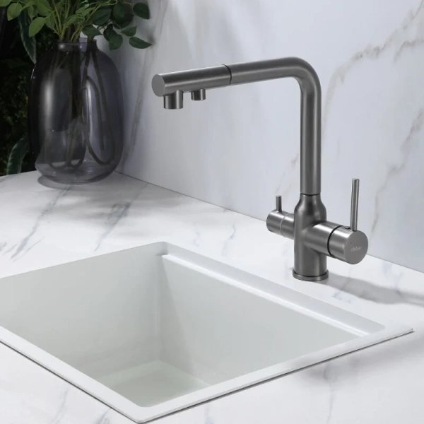 Смеситель для кухни Abber Emotion с подключением фильтра, никель AF8814NG Hanex