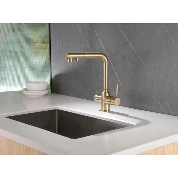 Смеситель для питьевой воды Abber Emotion золото матовое AF8814G Hanex