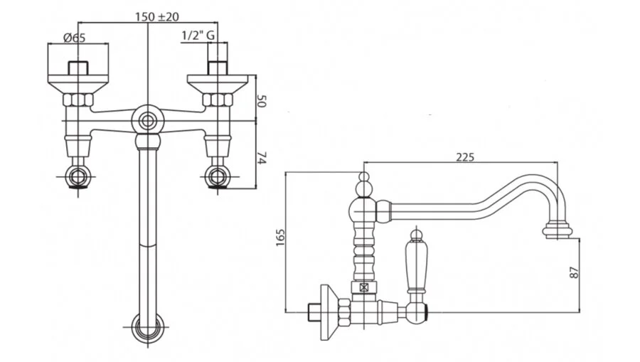 Смеситель для кухни Cezares Nostalgia золото 24 карат NOSTALGIA-LLP-03/24 Hanex