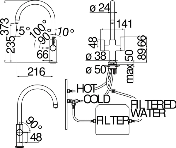 Смеситель для кухни Nobili Flag с подключением к фильтру FL96824/3VCR Hanex