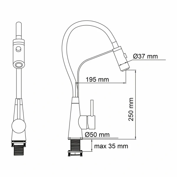 Смеситель для кухни WasserKRAFT с гибким изливом A8417 Hanex