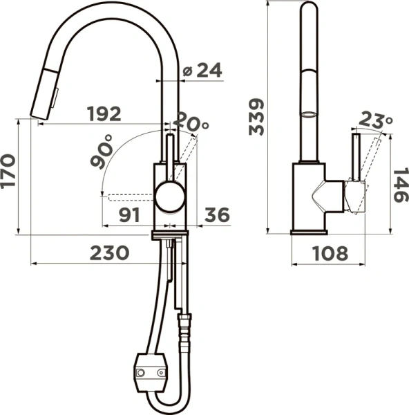 Смеситель для кухни Omoikiri Shinagawa-SB 499445 c выдвижным изливом Hanex