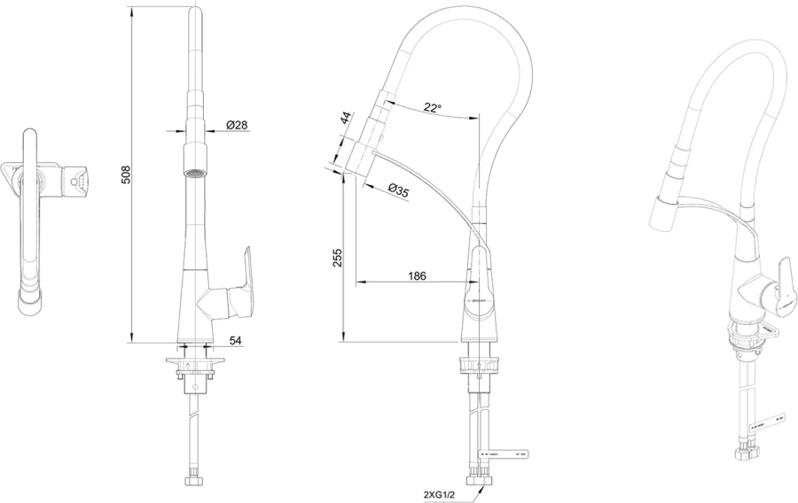 Смеситель для кухни Bravat с гибким изливом F7420453CP