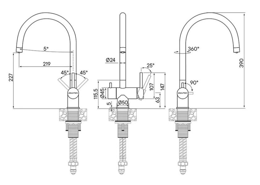 Смеситель для кухни Paulmark Heller He213218 с переключением на питьевую воду