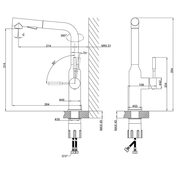Смеситель для кухни Lemark Expert с вытягивающимся поворотным изливом LM5085S