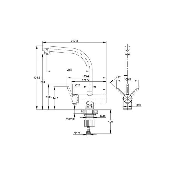 Смеситель для питьевой воды Cersanit Crea сатин 68224