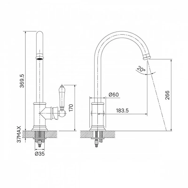 Смеситель для кухни IDDIS Oxford с белой ручкой OXFSBJ0i05