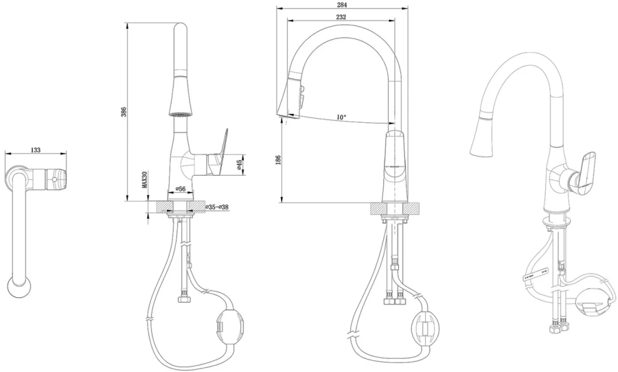 Смеситель для кухни Bravat Rhein с вытяжным изливом F7460564CP-ENG
