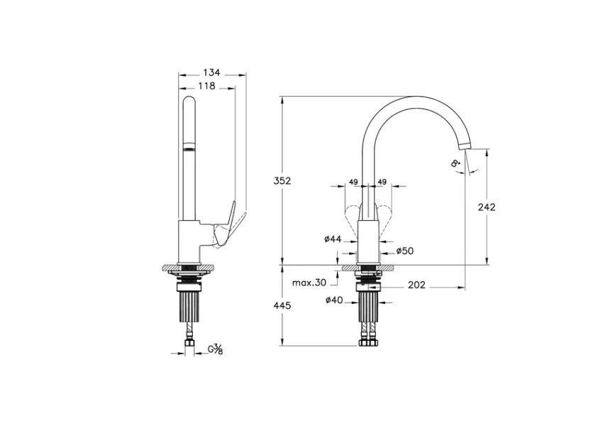 Смеситель для кухни VitrA Flow Round с поворотным изливом A43407EXP