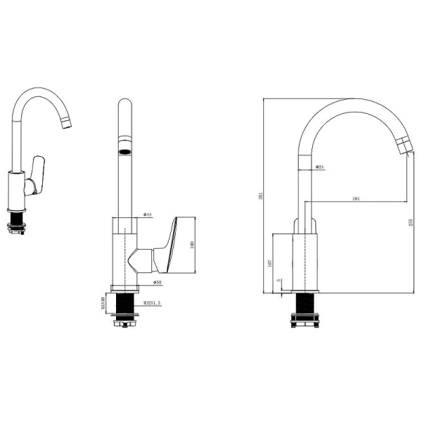 Смеситель для кухни Акватек Вега полукруглый излив черный матовый AQ1082MB
