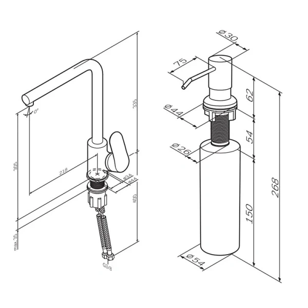 Смеситель для кухни Am.Pm Like F8005D L-образный излив