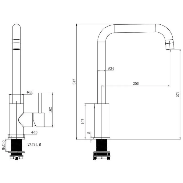 Смеситель для кухни Акватек Вега квадратный излив черный матовый AQ1080MB