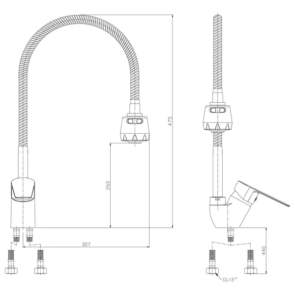 Смеситель для кухни Rossinka S с гибким изливом S35-26
