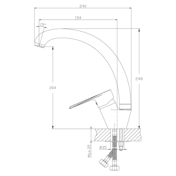 Смеситель для кухни Rossinka RS28 с поворотным изливом RS28-23