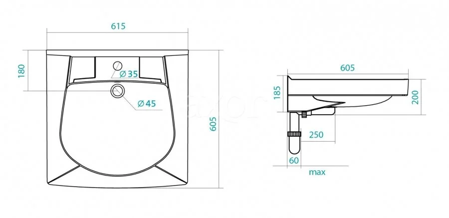 Раковина над стиральной машиной Santek Пилот 60 см с кронштейнами и сифоном 1.WH30.1.971 Hanex