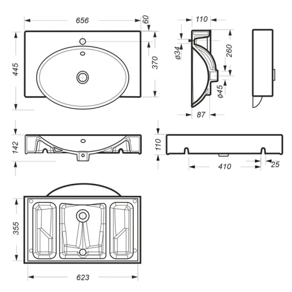 Раковина Sanita Luxe Infinity 65 см прямоугольная WB.FN/Infinity/65-C/WHT.G/S1 Hanex