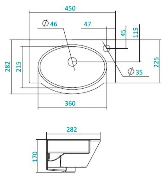 Раковина Santek Форум 45 см отверстие под смеситель справа 1.WH11.0.545 Hanex