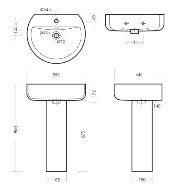 Раковина Sanita Luxe Best 55 см белая WB.PD/Best/55-C/WHT.G/S1 Hanex