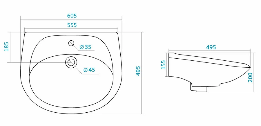 Раковина Santek Бриз 60 см белая 1WH110466 Hanex