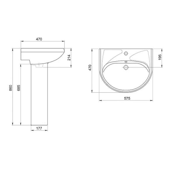 Раковина Santeri Вест 60 см с отверстием под смеситель 1.3111.8.S00.11B.0 Hanex
