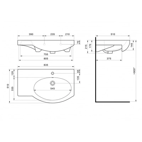 Раковина Santek Коралл 83 см крыло слева 1.WH11.0.225 Hanex