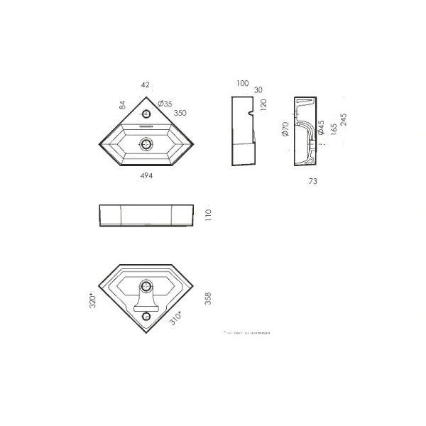 Раковина Sanita Luxe Line 50 см угловая WB.CR/Line/35-C/WHT.G/S1 Hanex