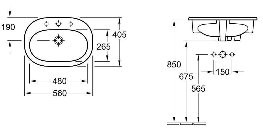 Раковина Villeroy & Boch O.novo 56 см встраиваемая, без покрытия 41615601 Hanex