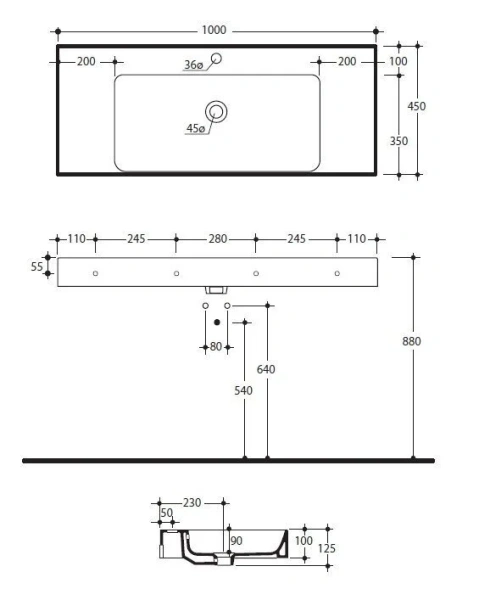 Раковина Kerasan Cento 355001*1 100 см белая Hanex