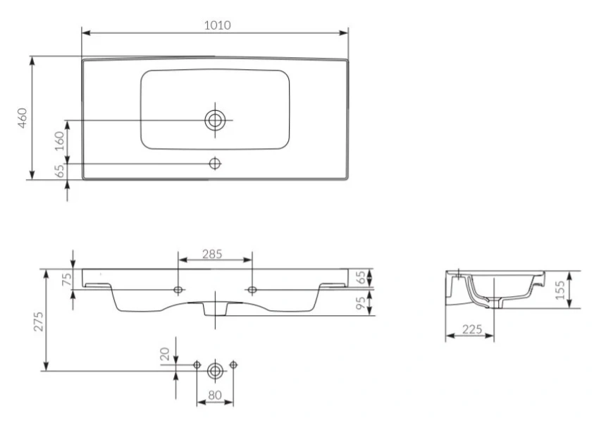 Раковина Cersanit Crea 100 см подвесная P-UM-CRE100/1 Hanex